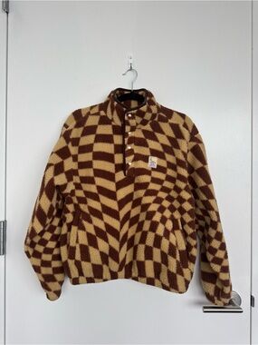 Obey Brown & Cream Checkerboard Sherpa Zip Pullover